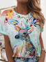 Cotton-Blend Short Sleeve Casual Printed Tops