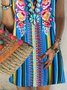 New Women Chic Vintage Boho Hippie Tribal Short Sleeve V Neck Weaving Tunic Dress