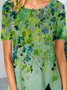 Plants Short Sleeve Printed  Cotton-blend  Crew Neck  Holiday Summer  Green Top