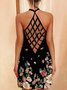 New Women Chic Plus Size Vintage Boho Holiday Floral Spaghetti-Strap Casual Knitting Dress