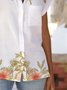 Shirt Collar Cotton-Blend Short Sleeve Resort Blouse
