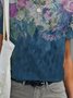 Floral Short Sleeve  Printed  Cotton Crew Neck Holiday Summer Blue Top