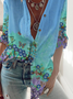 Floral Cotton-Blend Loose Shirt Collar Blouses
