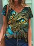 V Neck Pastoral Cute Cat T-shirt