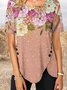 Rose Dream Crew Neck Resort Short Sleeve Floral Tops