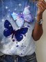 Blue Butterfly Printed Short Sleeve Shift Casual T-shirt
