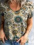 Floral-Print Casual Crew Neck Tribal T-shirt