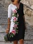 Casual Floral V neck 3/4 Sleeve Weaving Dress