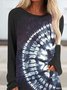 Black Ombre/Tie-Dye Printed Casual Long Sleeve Shift Tops