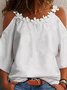 Vintage 3/4 Sleeve Plain Lace Round Neck Casual Tops