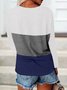 White Color Block Printed V Neck Casual Long Sleeve Shift Tops