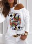 Long Sleeve Printed Casual One Shoulder Shirts & Tops