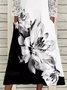 Casual V Neck Printed Floral Long Sleeve Weaving Dress