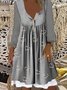Gray Printed Buttoned Casual Long Sleeve A-line Knitting Dress