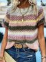 Short Sleeve Cotton-Blend Boho Sweater
