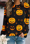 Halloween-Crew Neck Cotton-Blend Casual Loose Hoodies & Sweatshirt
