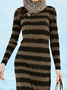 Plus size Striped Long Sleeve Casual Knitting Dress