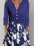 Blue Floral Printed A-Line Casual Long Sleeve Knitting Dress