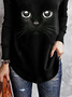 Plus size Cat V Neck Long Sleeve Shirts & Tops