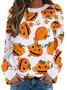 Vintage Halloween Pumpkin Printed Crew Neck Long Sleeve Plus Size Casual Sweatshirt