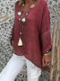 Solid Casual Long Sleeve V Neck Tunic Blouse