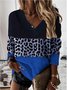 Loosen Cotton Blends V Neck Long Sleeve Casual Printed Tunic Top