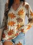 Casual Long Sleeve V Neck Plus Size Printed Tops T-shirts
