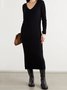 Black V Neck Regular Fit Casual Simple Knitting Dress