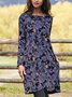 Casual Long Sleeve Round Neck Printed Tunic Dress