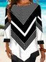 Long Sleeve Color Block Crew Neck Casual Shirts & Tops