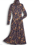 Floral Printed Casual Vintage High Neck Maix Knitting Dress