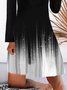 Vintage Gradient Printed V Neck Color-Block Long Sleeve Plus Size Casual Knitting Dress