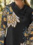 Casual Floral Cowl Neck Long Sleeve Tops