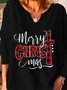 Christmas Printed V Neck Plus Size Casual T-shirt