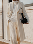 White Khaki Closure Collar Vintage Loosen Overcoat