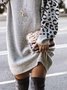 Casual Long Sleeve Leopard Sweater Dress