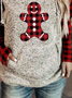 Christmas Gingerbread Plaid Printed Long Sleeve Hoodie Plus Size Casual Tunic Sweatshirt