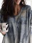 Vintage Geometric Printed Long Sleeves V Neck Pockets Plus Size Casual Tops