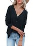 Solid Long Sleeves V Neck Button Shirts & Tops