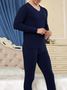 Men's V-neck Long-Sleeved Base Warming Sleepwear Suit