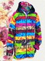 Casual Loosen Hooded Color Block Long Sleeve Outerwear