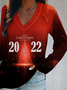 Christmas Letter V Neck Casual 2022 Shirts & Tops