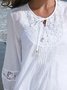 Casual Lace Loosen Crew Neck Solid Shirts & Tops