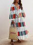 Striped Cotton Blends Loosen Notched Dresses