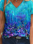 Floral V Neck Casual Short Sleeve Shirts & Tops