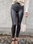 Faux Leather Black Casual Solid Skinny Pants