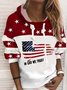 Color-block Stars Flag Letters Printed Hoodie Long Sleeve Plus Size Casual Sweatshirts