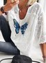 Butterfly Long Sleeve Casual V Neck Tops