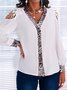 Leopard Lace Long Sleeves V Neck Plus Size Casual Tops