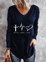 Long Sleeve Letter V Neck Casual Tunic T-Shirt